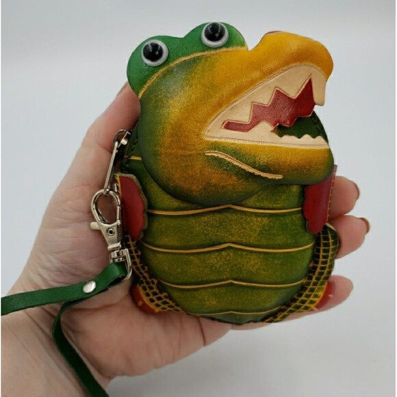 Dino Alligator Handmade Cool Reptile Gift Leather Wristlet Wallet Zip Coin Purse - Picture 4 of 12